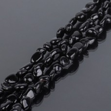 Бусина - Турмалин черный - 6*7 мм - галтованный - гладкий - чёрный