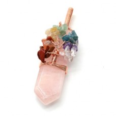 Кулон -кристалл 7 чакр 28*70мм с розовым кварцем (RK)