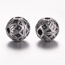 Бусина металлическая, 9мм, Гуру (с тремя отверстиями), в сеточку, стиль тибетское серебро