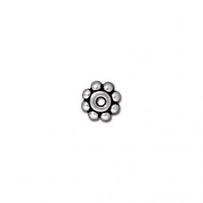 Бусина металлическая, 6*2мм, TierraCast, рондель Heishi цветочек, посеребренный с чернением